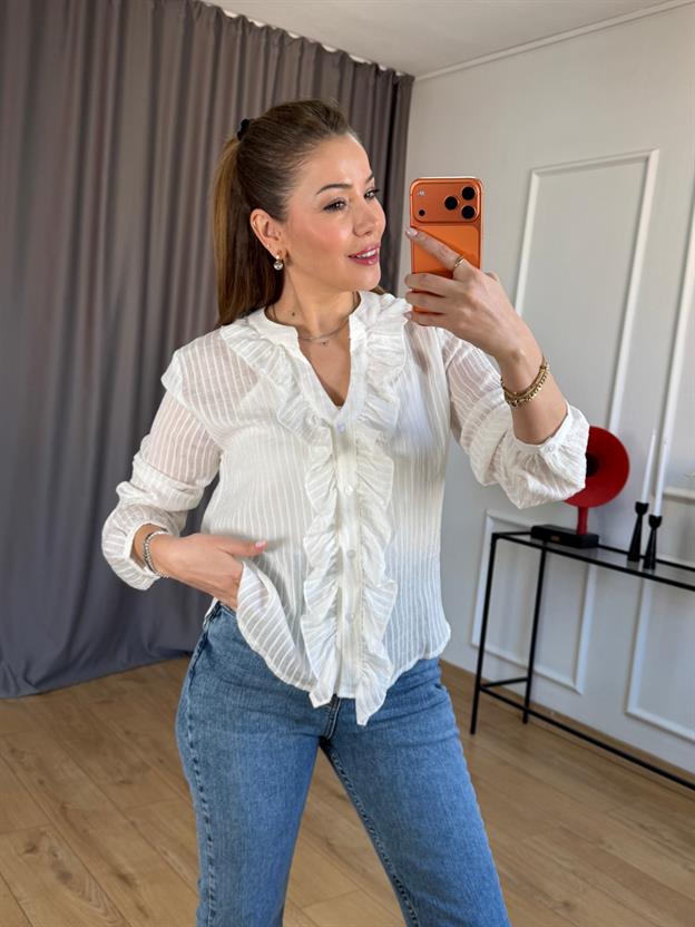 Ekru Büstiyerli Fırfır Detay Gömlek