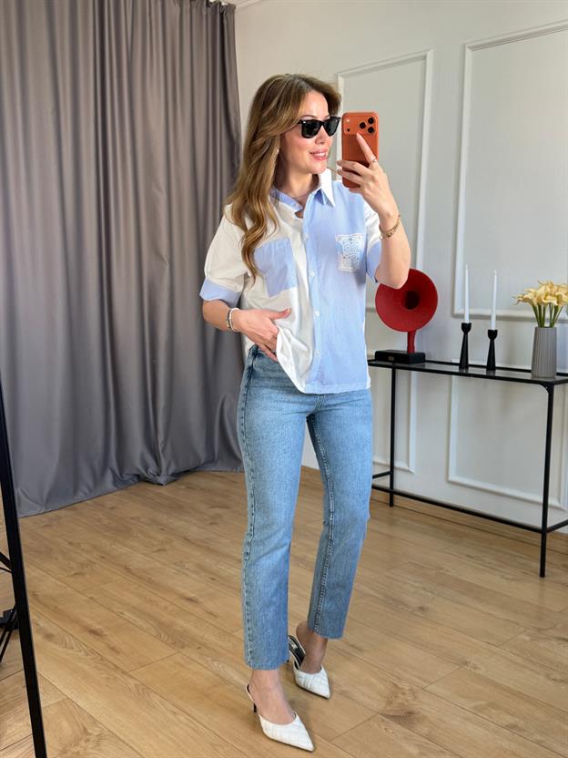 Ekru Çizgili Tasarım Tshirt