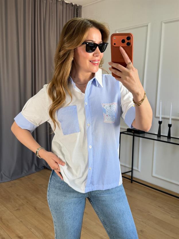 Ekru Çizgili Tasarım Tshirt