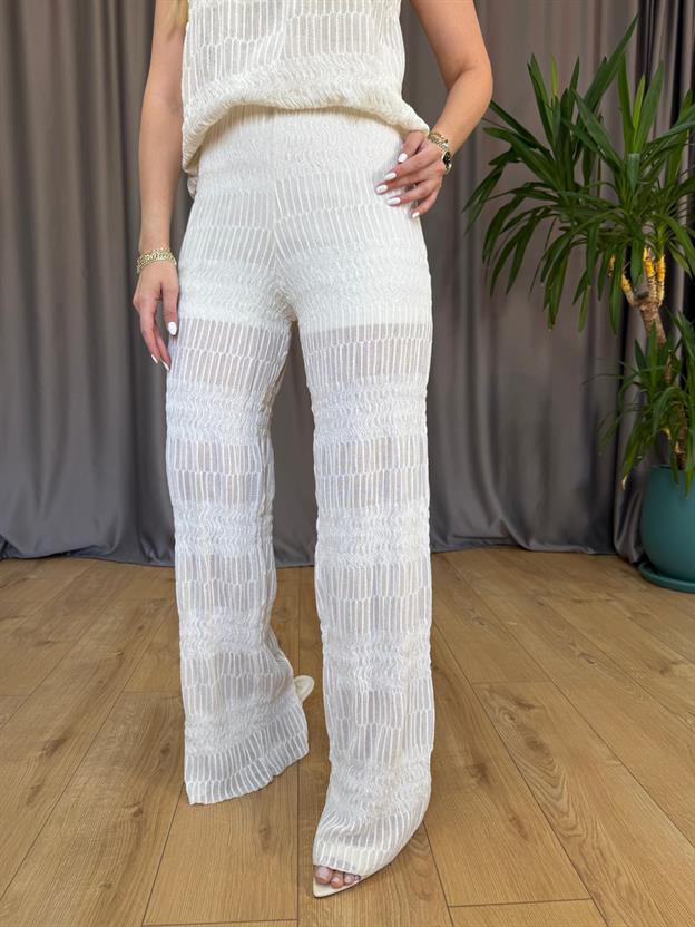 Ekru Dantel Detay Pantolon