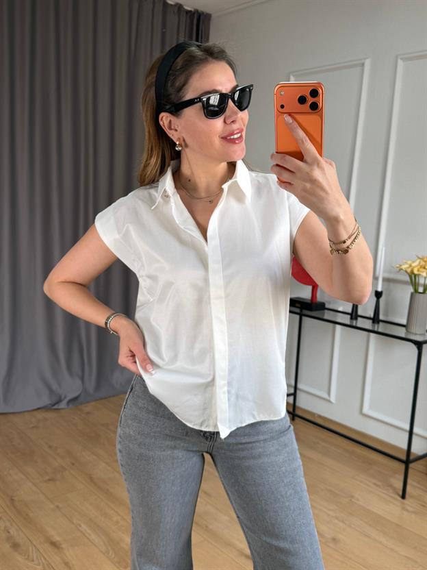 Ekru Düşük Omuzlu Gömlek