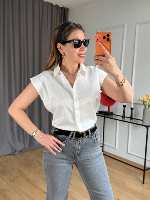 Ekru Düşük Omuzlu Gömlek