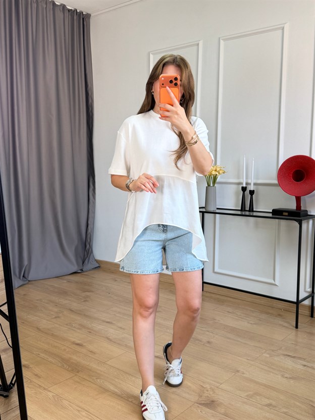 Ekru Eteği Garnili Tshirt