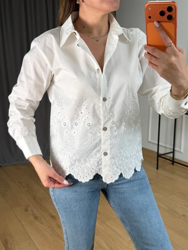 Ekru Etek Ucu Fistolu Gömlek