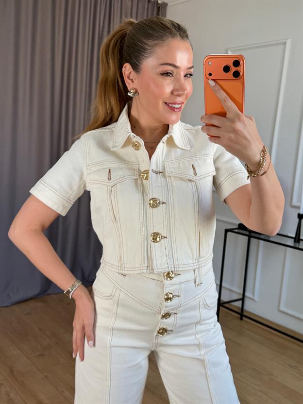 Ekru Gold Düğmeli Ceket Pantolon Takım