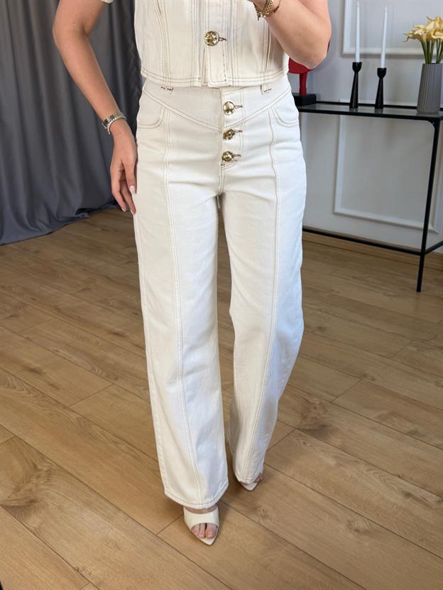 Ekru Gold Düğmeli Ceket Pantolon Takım