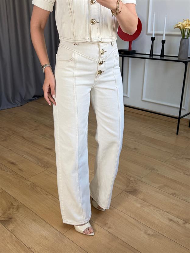 Ekru Gold Düğmeli Ceket Pantolon Takım