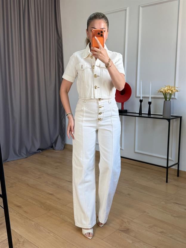 Ekru Gold Düğmeli Ceket Pantolon Takım