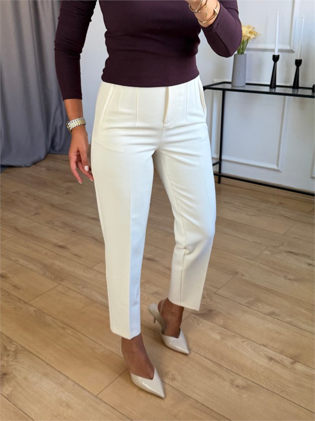 Ekru Önü Flotalı Pantolon