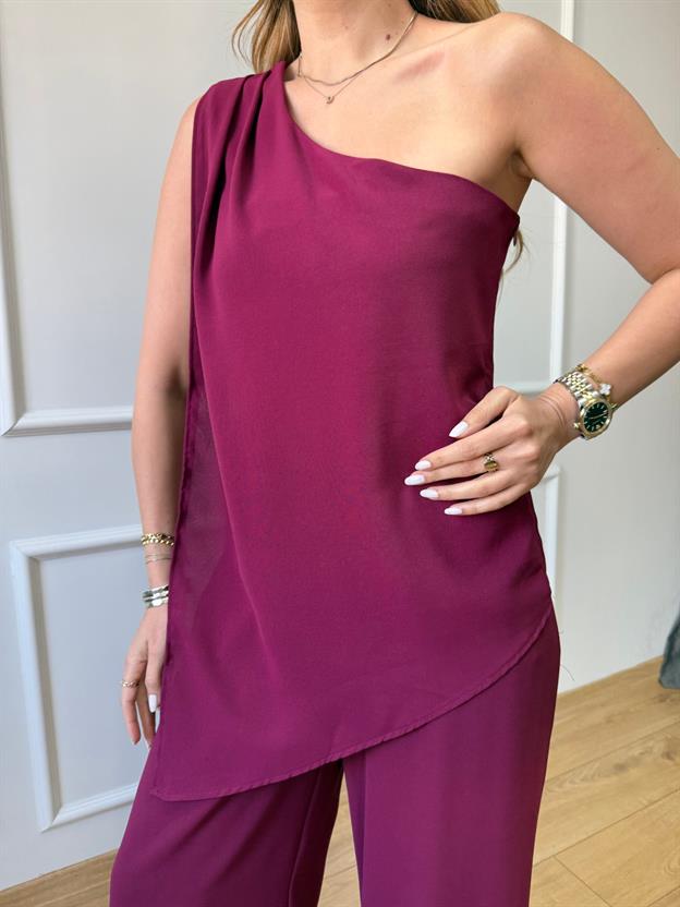 Fuşya Tek Omuz Detay Takım