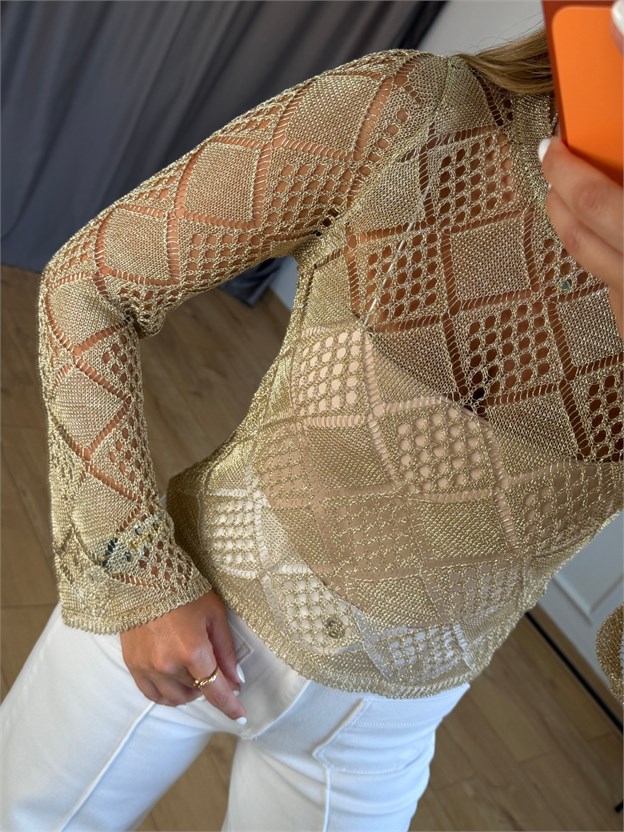 Gold Geometrik Desenli Bluz