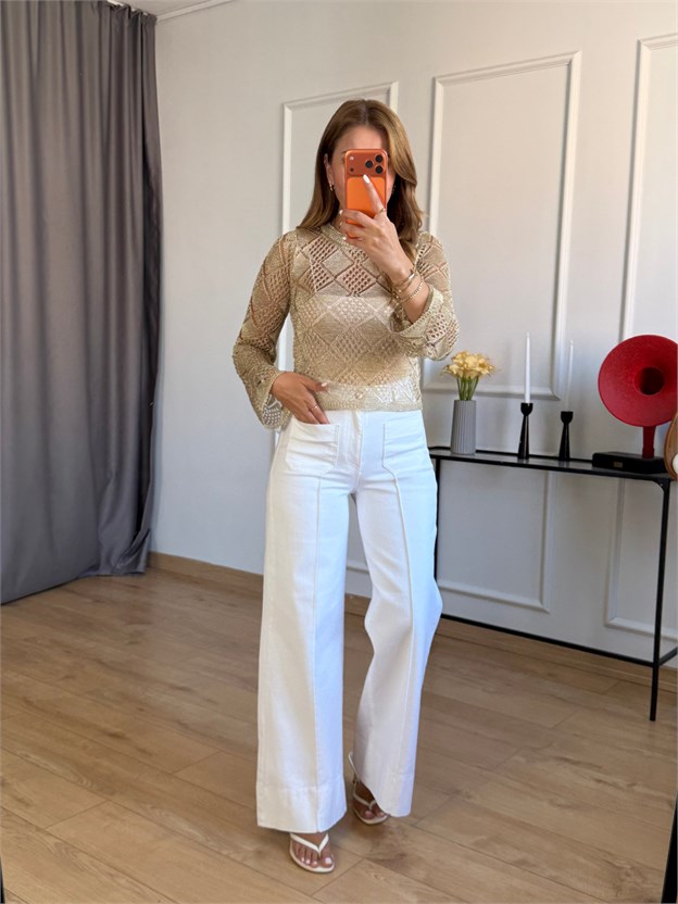 Gold Geometrik Desenli Bluz