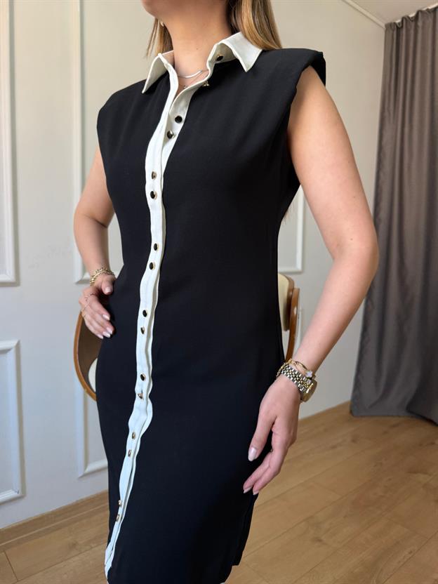 Gömlek Yaka Siyah Garnili Elbise