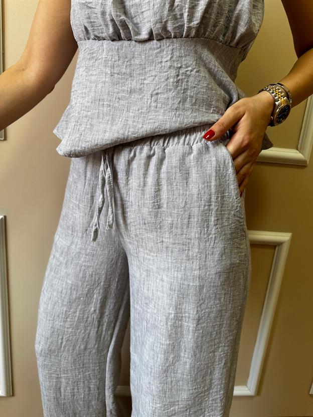 Gri Kalın Askılı Bluz Takım