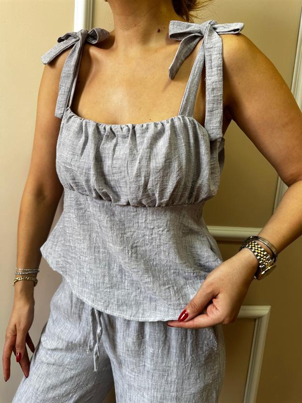 Gri Kalın Askılı Bluz Takım