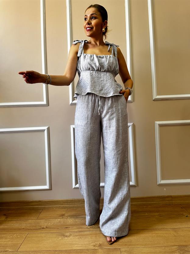 Gri Kalın Askılı Bluz Takım