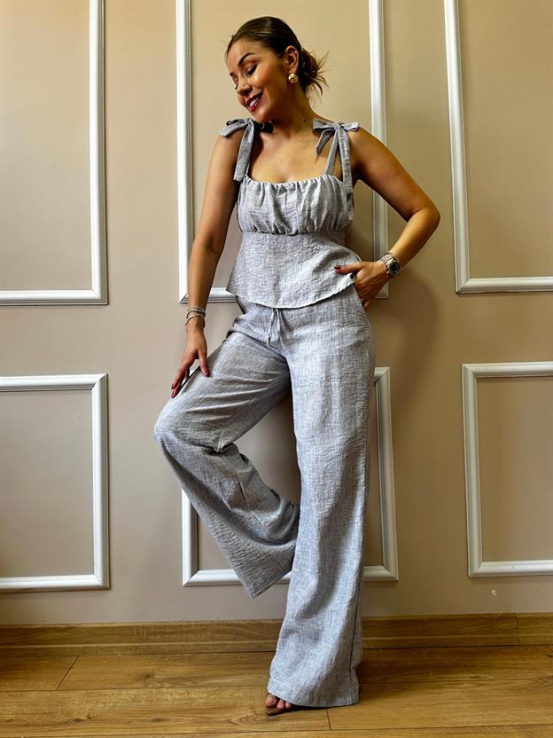 Gri Kalın Askılı Bluz Takım