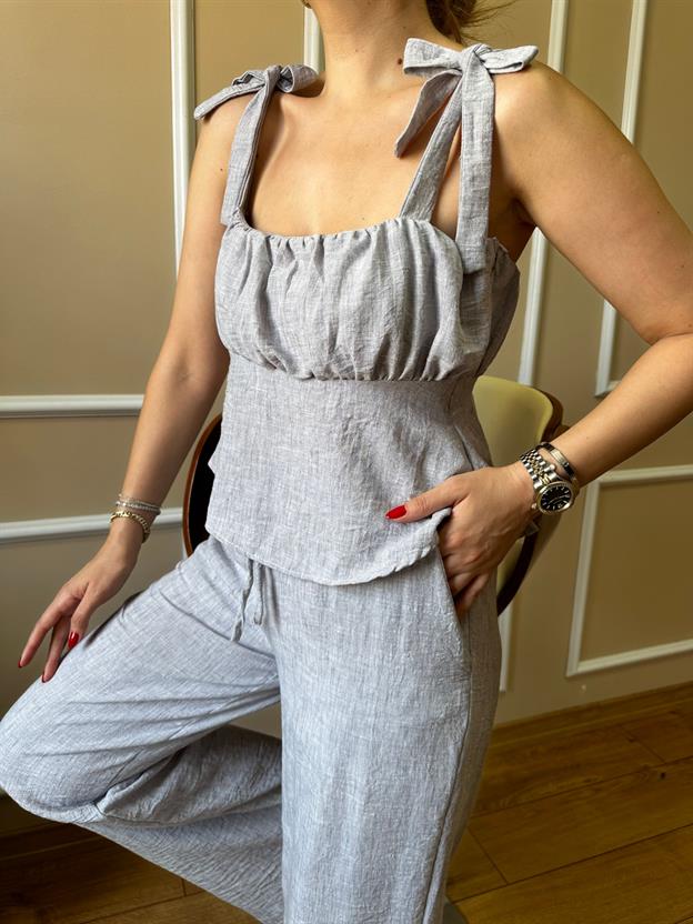 Gri Kalın Askılı Bluz Takım