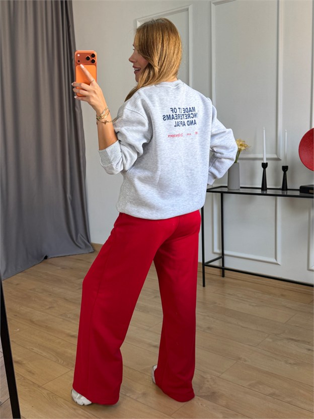 Gri Yazı Detaylı Sweatshirt