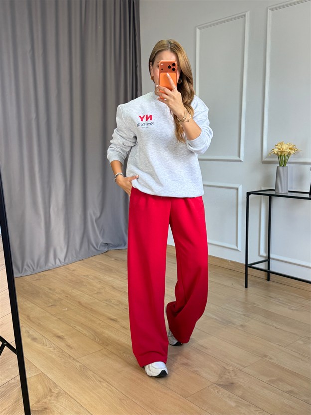 Gri Yazı Detaylı Sweatshirt