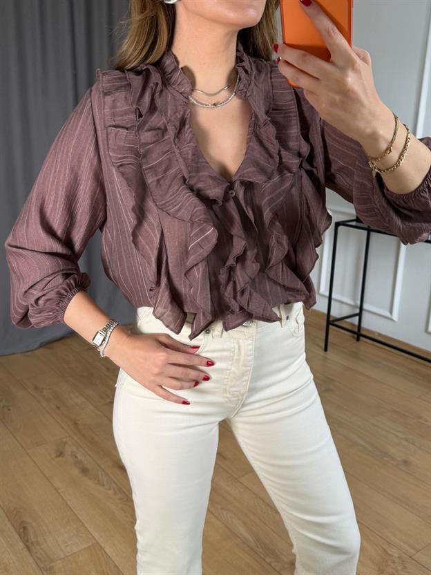 Gül Kurusu Lilyum Volanlı Bluz
