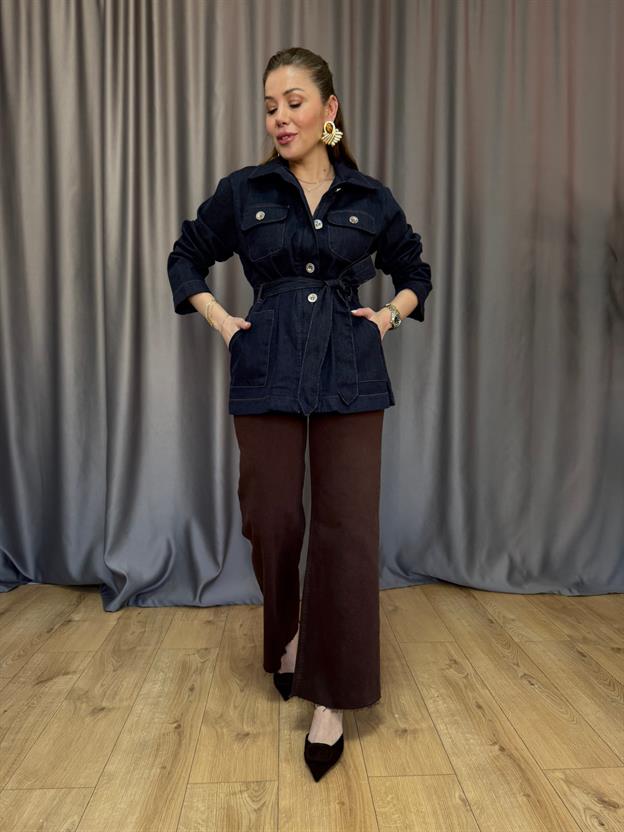 Gümüş Düğmeli Kuşaklı Ceket