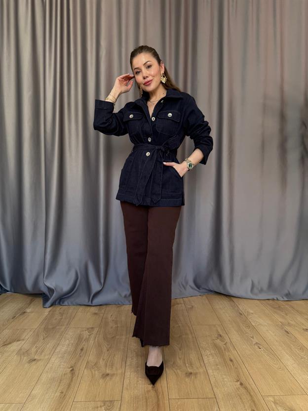 Gümüş Düğmeli Kuşaklı Ceket