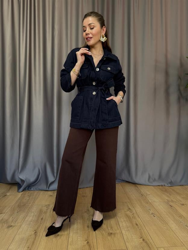 Gümüş Düğmeli Kuşaklı Ceket