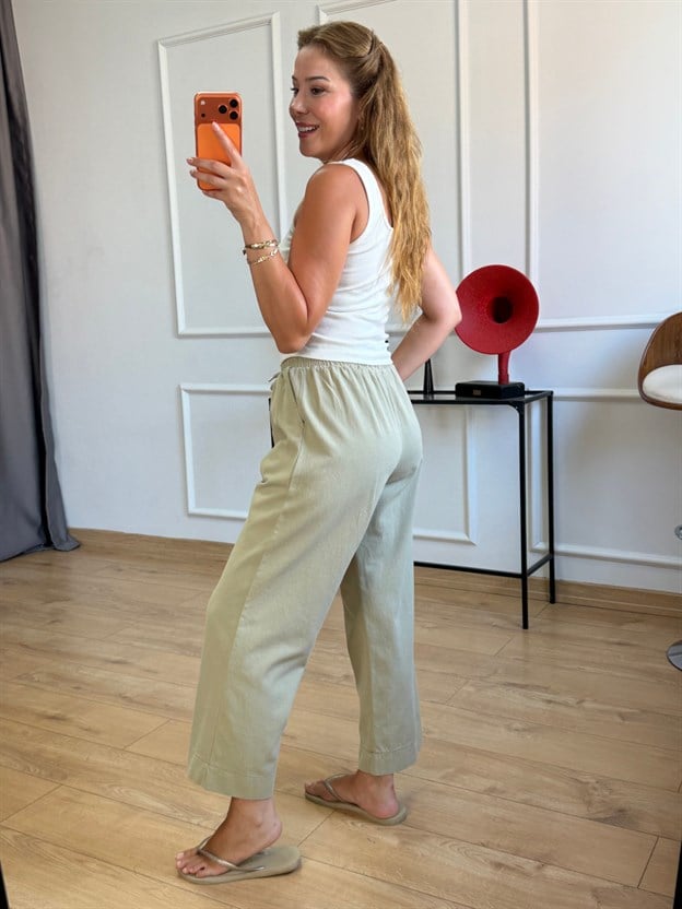 Haki Beli Bağlamalı Pantolon