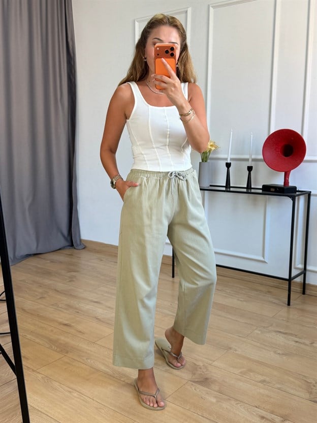 Haki Beli Bağlamalı Pantolon