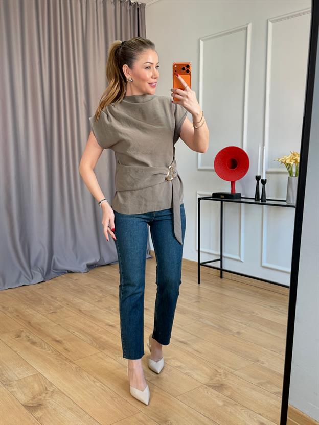 Haki Gold Tokalı Bluz