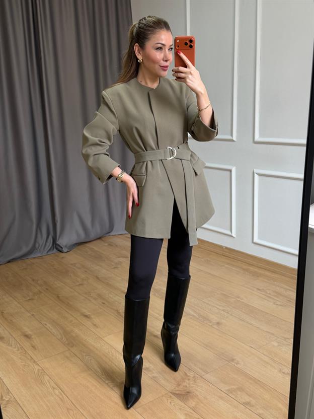 Haki Kuşaklı Blazer Ceket