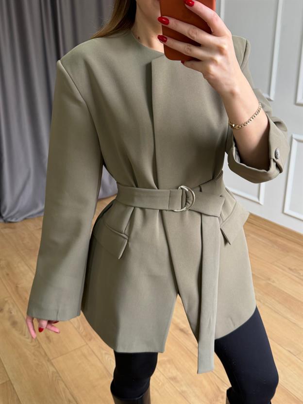 Haki Kuşaklı Blazer Ceket