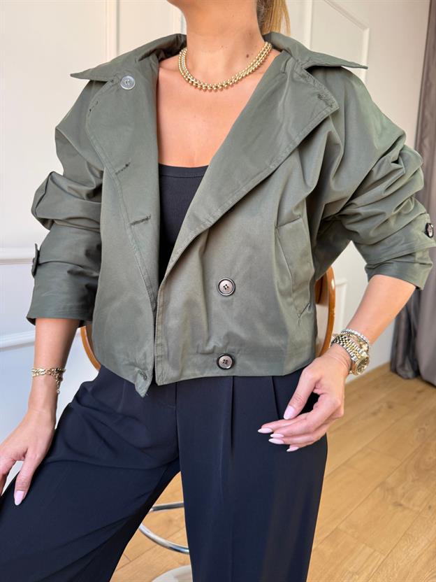 Haki Kapüşonlu Trençkot