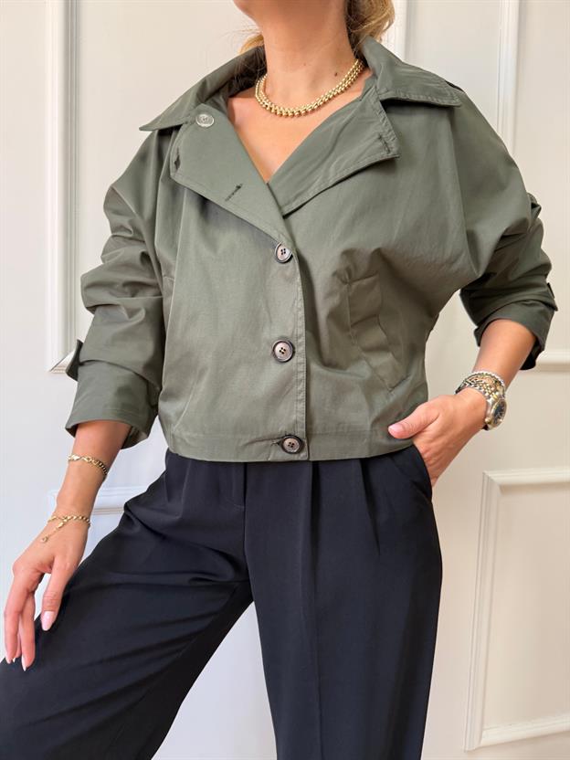 Haki Kapüşonlu Trençkot