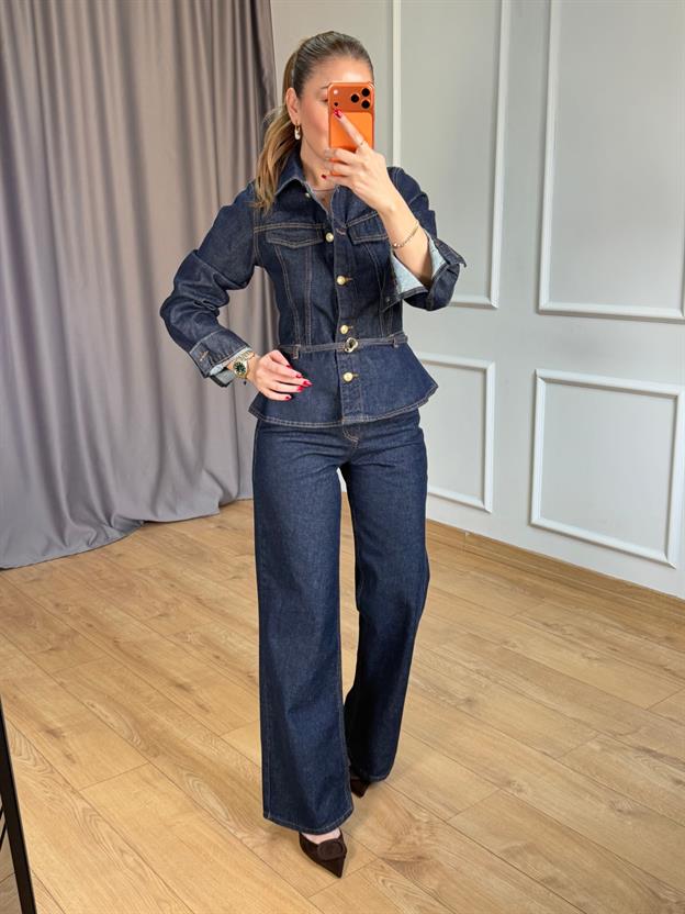 İnce Kemerli Jean Ceket