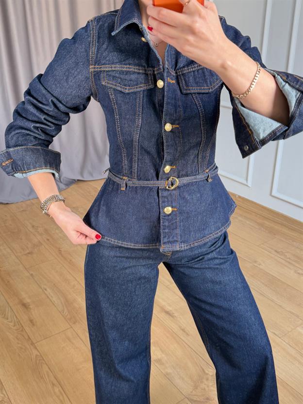 İnce Kemerli Jean Ceket