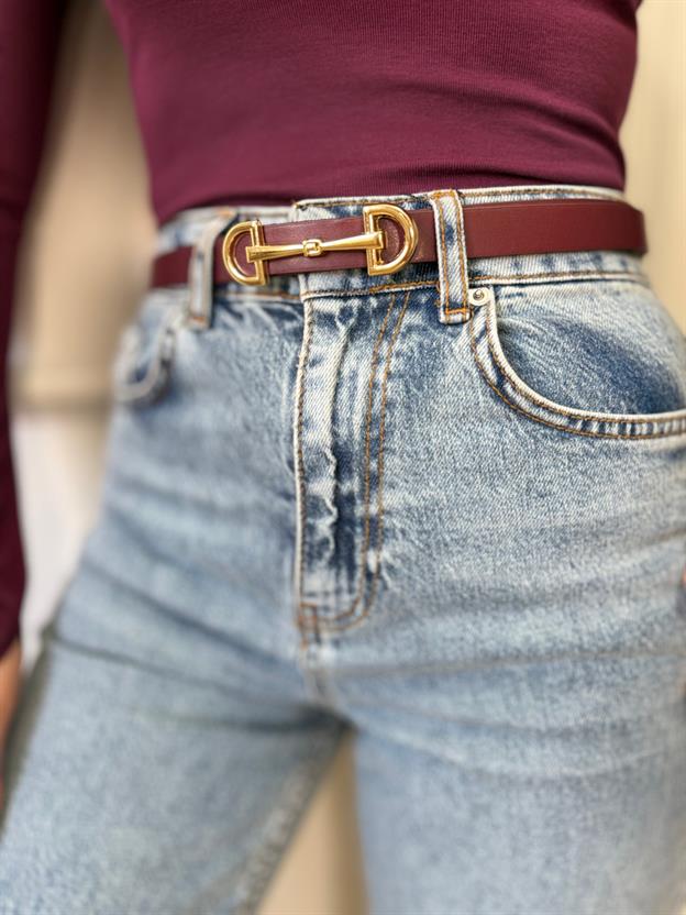 İnce Tokalı Bordo Kemer