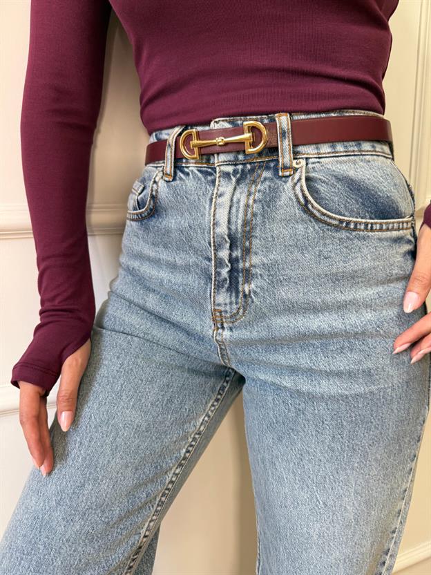 İnce Tokalı Bordo Kemer