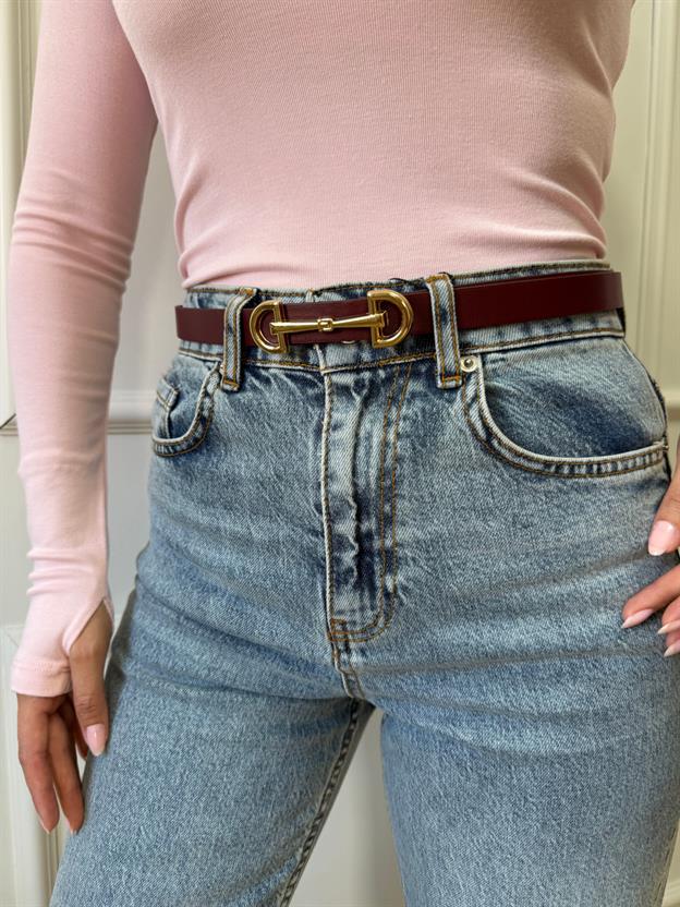 İnce Tokalı Bordo Kemer