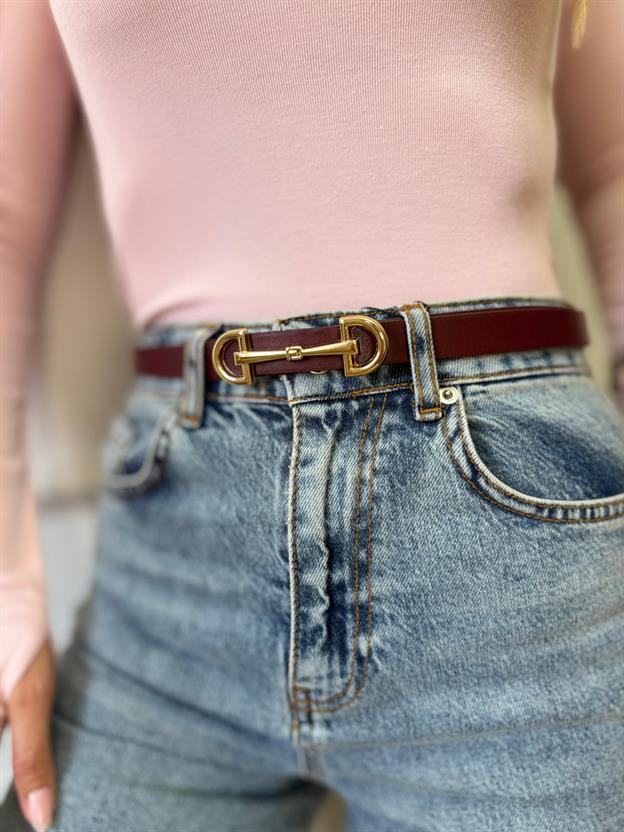 İnce Tokalı Bordo Kemer