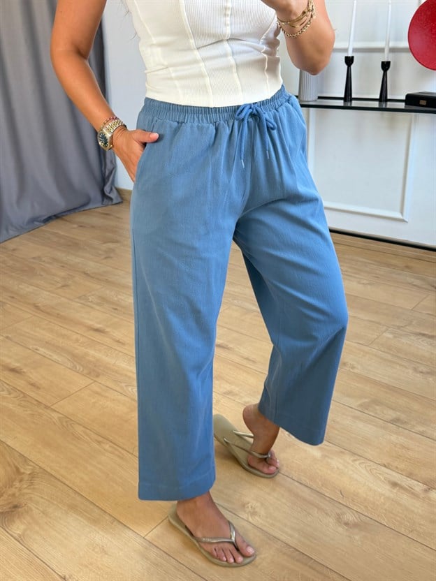İndigo Beli Bağlamalı Pantolon