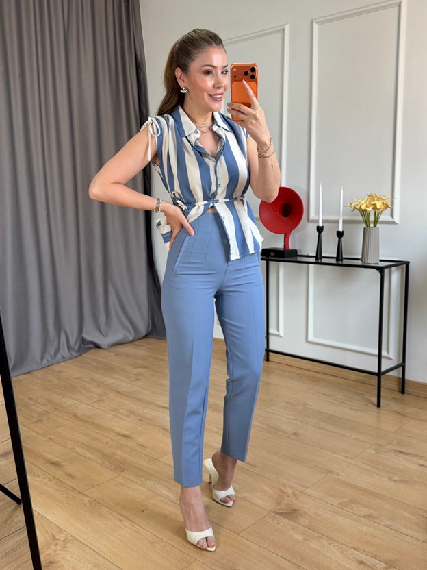 İndigo Önü Flotalı Pantolon