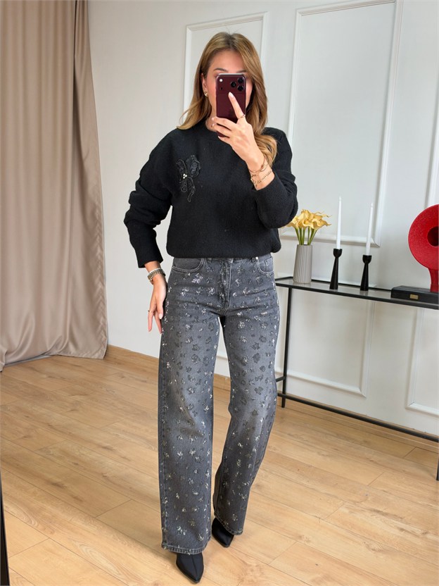 J. Antrasit Taşlı Wide Leg