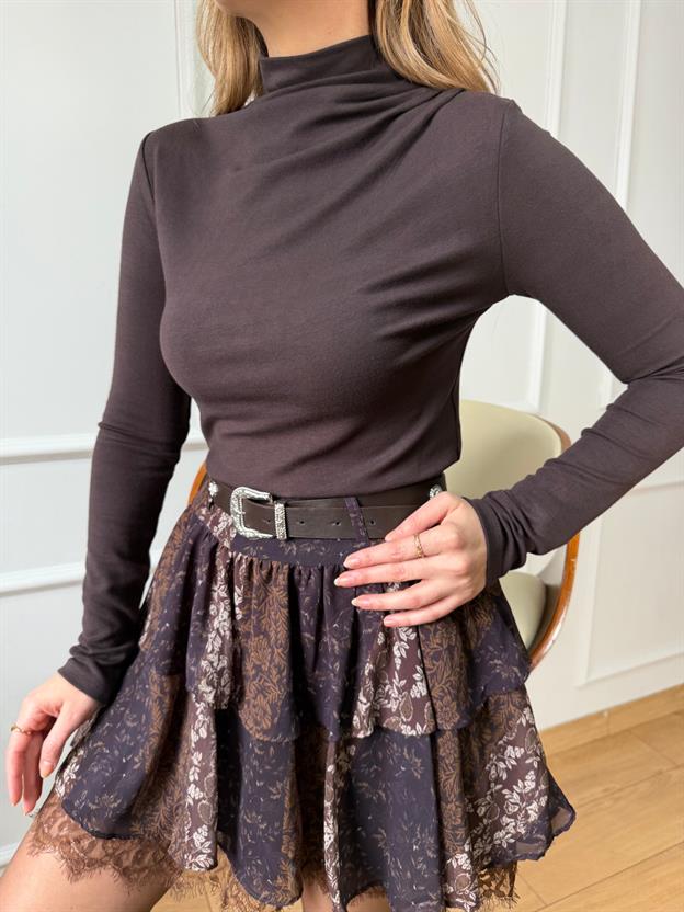 K. Kahve Omuzu Pileli Bluz