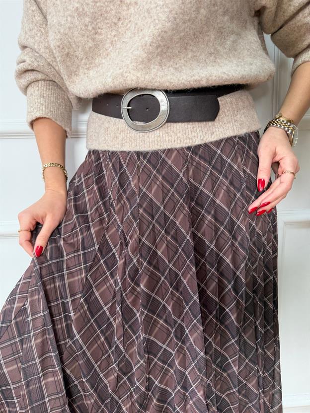 Kahve Asimetrik Şifon Etek