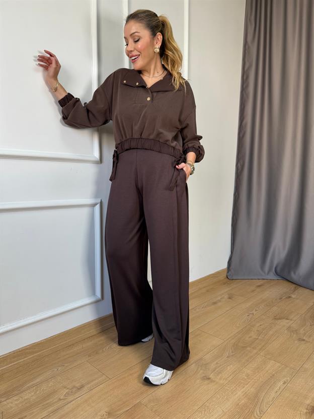 Kahve Bel Bağlama Detaylı Sweatshirt