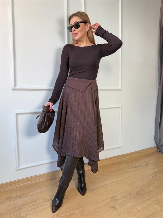 Kahve Bel Detaylı Etek