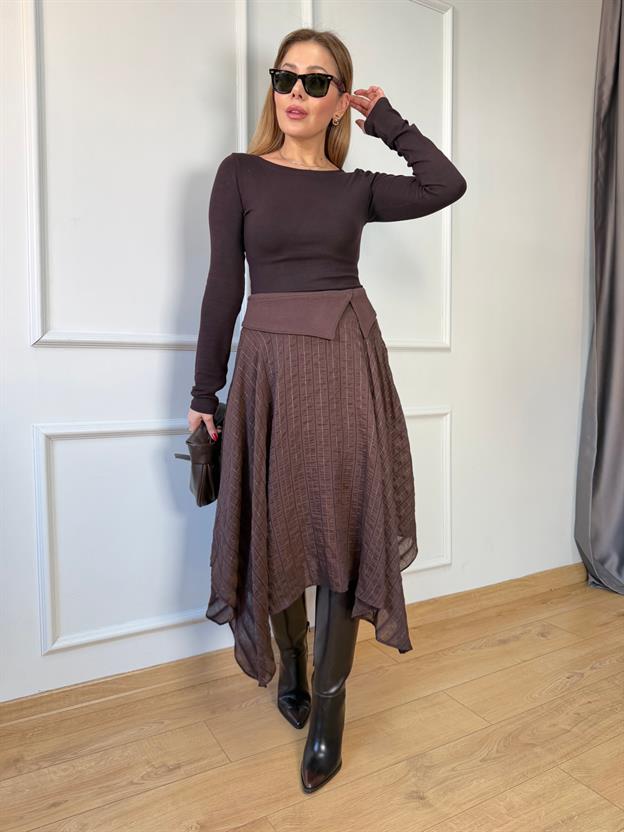 Kahve Bel Detaylı Etek