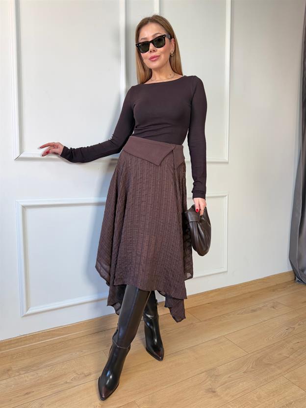 Kahve Bel Detaylı Etek